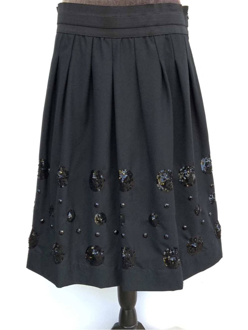 DKNY NWT Black Wool Sequin Embellished Midi Skirt Size 8